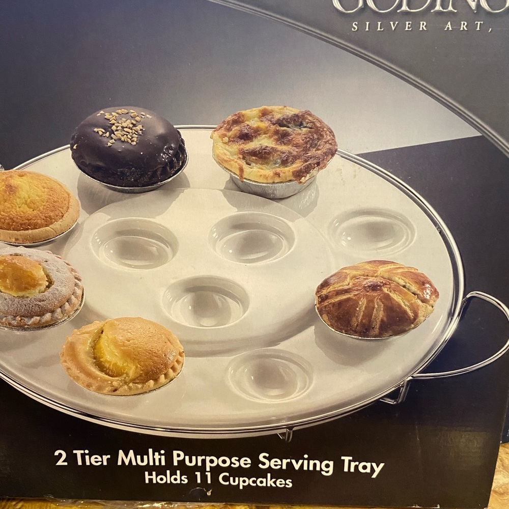 New n box Godinger 2 tier serving tray